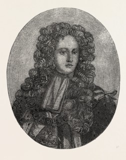 PORTRAIT OF PRINCE GEORGE OF DENMARK COMPOSED ENTIRELY OF MINUTE WRITING, 1860 engraving