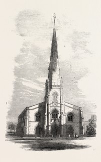 ST. PAUL'S DISTRICT CHURCH, ONSLOW SQUARE, SOUTH KENSINGTON, LONDON, UK, 1860 engraving