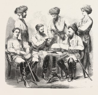 BRITISH AND NATIVE OFFICERS OF FANE'S HORSE SERVING IN CHINA, 1860 engraving