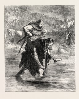 ROBIN HOOD AND THE CURTAL FRIAR, FROM THE BOY'S BOOK OF BALLADS, 1860 engraving