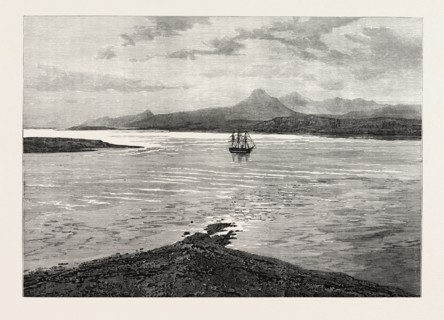 THE OCEAN DEPTH EXPLORING VOYAGE: H.M.S. CHALLENGER AT ANCHOR IN ROYAL SOUND, KERGUELEN LAND