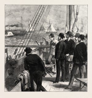 THE PRINCE OF WALES AT THE ROYAL THAMES YACHT CLUB MATCH: YACHTS ROUNDING THE CLUB STEAMER, UK