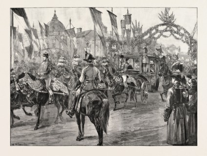 THE NEWLY MARRIED CROWN PRINCE AND PRINCESS OF ROMANIA AT BUCHAREST: ARRIVING AT THE ROYAL PALACE