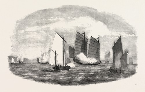 ATTACK ON A CHINESE PIRATICAL FLEET BY THE BOATS OF H.M.S. "CLEOPATRA," IN BIAS BAY, CHINA