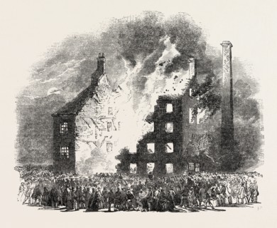 DESTRUCTIVE FIRE AT FISKERTON MILL, NEAR SOUTHWELL, NOTTS., UK