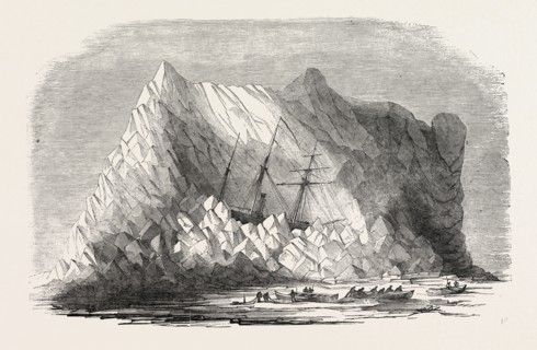 H.M. ARCTIC STEAM VESSEL "INTREPID" DRIVEN FORTY FEET UP AN ICEBERG, IN BAFFIN'S BAY