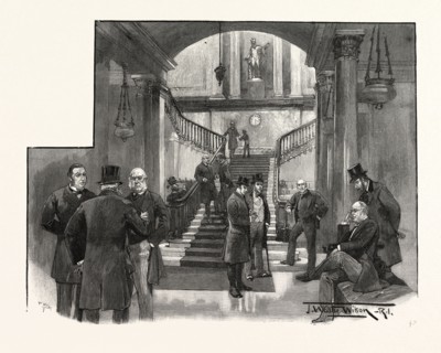 THE HALL OF THE ATHENAEUM CLUB, PALL MALL, LONDON UK; Mr. Justice Mathew, Sir John Bridge, Bishop