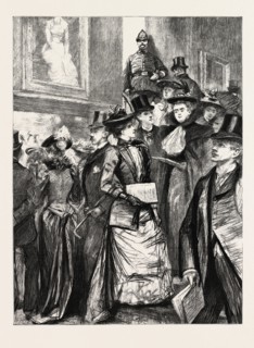 VISITORS AT THE LOAN COLLECTION OF PICTURES AT THE GUILDHALL, LONDON, UK, 1892 engraving