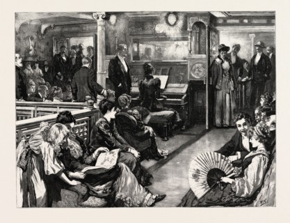 THE VOYAGE TO THE CAPE: A MUSICAL EVENING ON BOARD S.S. SCOT, 1892 engraving