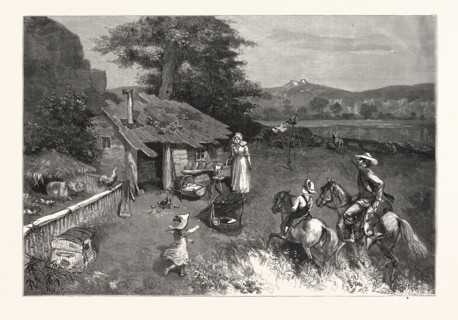 SETTLER'S FIRST HOME THE FAR WEST.-DRAWN W. A. ROGERS, US, USA, ENGRAVING 1880