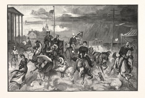 STORM AT LONG BRANCH, DRAWN JAMES E. KELLY, US, USA, ENGRAVING 1880