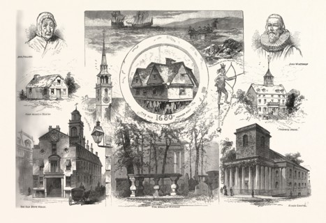 ANTIQUE BOSTON. DRAWN BY CHARLES GRAHAM, engraving 1880, us, usa