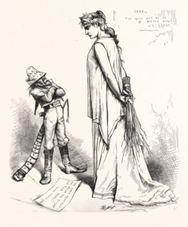 SOLID AND DEFIANT EVER, engraving 1880, us, usa, WOMAN, MAN, SOLDIER