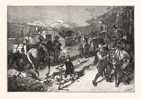 THE COW BOYS BREAKING CAMP DRAWN W. A. ROGERS, engraving 1880, US, USA
