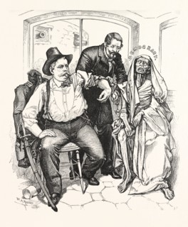 TRANSFUSION BLOOD, IS IT TOO LATE ? Engraving 1880, US, USA