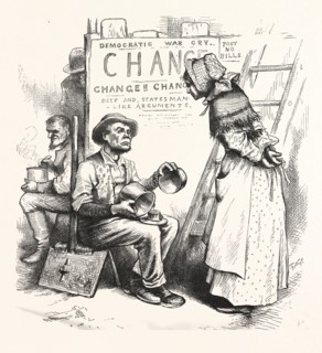 WOMEN NEVER BE STATESMEN, engraving 1880, US, USA, America, POLITICS, POLITICAL, POLITIC, CAMPAIGN,