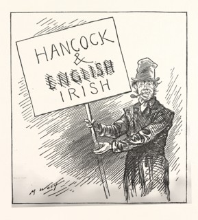 EXULTANT TAMMANYITE. "Begorra, ticket shpakes for itself!"  Engraving 1880, US, USA, America