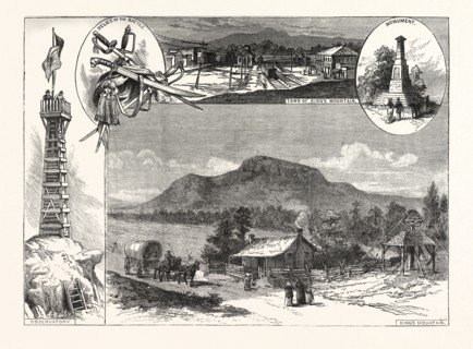 KING'S MOUNTAIN CENTENNIAL. FROM SKETCHES BY H BRADLEY, engraving 1880, US, USA, America