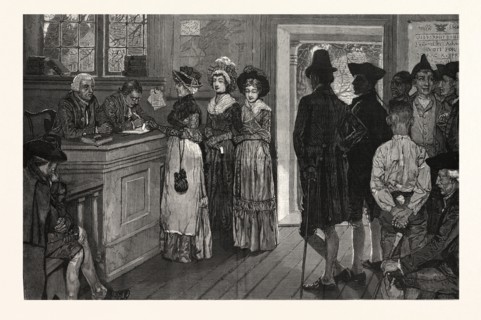 WOMEN AT THE POLLS IN NEW JERSEY IN THE GOOD OLD TIMES, DRAWN BY HOWARD PYLE, US, USA, AMERICA,