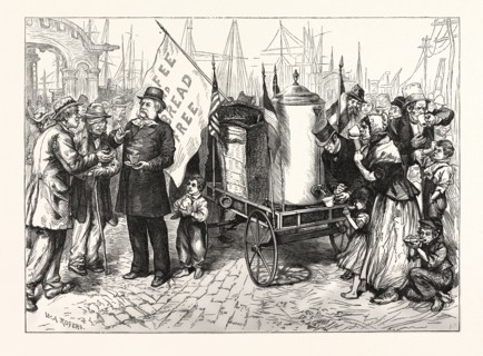 DR. KENNION'S STREET COFFEE-URN CART-A GOOD TEMPERANCE MOVEMENT. DRAWN W. A. ROGERS, US, USA,