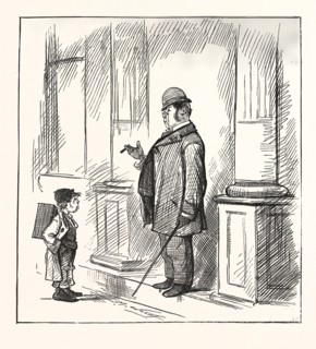 BOY: shine mister?, MAN (with severity). " Go away, go away I look as I wanted shine ?" BoY" Well,