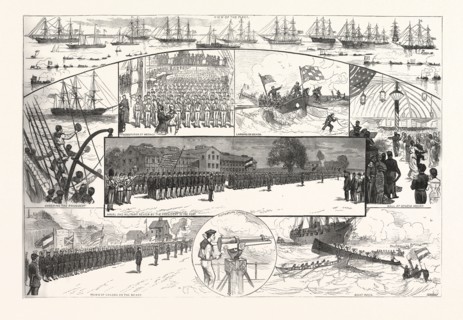 INCIDENTS THE NAVAL REVIEW FORTRESS MONROE. FROM SKETCHES BY J.O. DAVIDSON, US, USA, AMERICA,