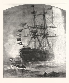 NAVAL REVIEW FORTRESS MONROE CEREMONIES THE PRESIDENT'S VISIT THE FLAG-SHIP. DRAWN J. O. DAVIDSON,