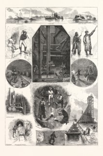 EXCAVATIONS UNDER FLOOD ROCK, HELL GATE, US, USA, AMERICA, UNITED STATES, AMERICAN, ENGRAVING 1880