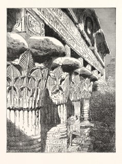 THE TEMPLE ESNEH, SCENE ON THE NILE, EGYPT, ENGRAVING 1880