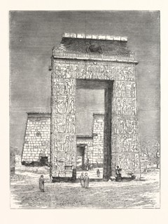 PYLONS AT KARNAK, SCENE ON THE NILE, EGYPT, ENGRAVING 1880