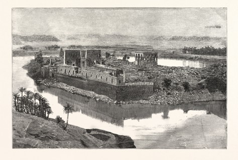 ISLAND OF PHILAE, SCENE ON THE NILE, EGYPT, ENGRAVING 1880