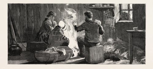 THE NEWFOUNDLAND FISHERIES QUESTION: INTERIOR OF AN ENGLISH FISHERMAN'S HUT ON THE FRENCH SHORE;