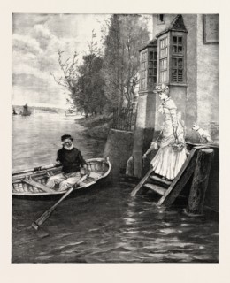 THE FERRY, A DAINTY FARE, BY G.H. BOUGHTON, 1890 engraving