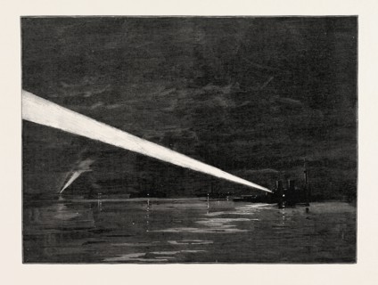 THE NAVAL MANOEUVRES, WITH THE HOSTILE FLEET: THE FLEET SIGNALLING WITH THE ELECTRIC SEARCH LIGHT
