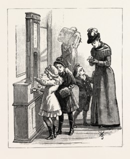 AT THE RAILWAY STATION: SWEETMEATS, 1890 engraving