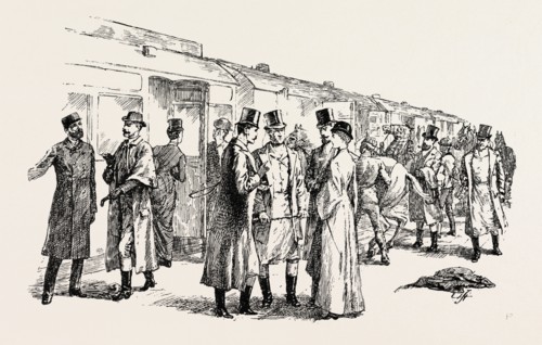 AT THE RAILWAY STATION: A MEET OF THE QUEEN'S BUCKHOUNDS, 1890 engraving