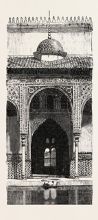 THE BURNING OF THE ALHAMBRA AT GRANADA: ENTRANCE TO THE HALL OF AMBASSADORS, ANDALUSIA, SPAIN, 1890