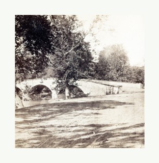 American Civil War: Burnside Bridge, Antietam, Sept., 1862, partial view of a stone bridge over