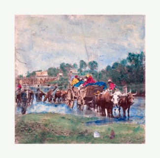 American Civil War: Fugitive negroes fording Rappahannock, a group of Union soldiers crossing the