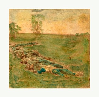 American Civil War: Laid out for burial at Antietam, Md. Bodies of Confederate dead gathered for