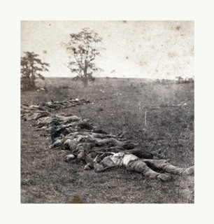 American Civil War: Gathered together for burial after the Battle of Antietam, dead bodies on the