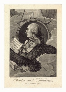 Head-and-shoulders profile portrait of French balloonist J.A.C. Charles, who made the first flight