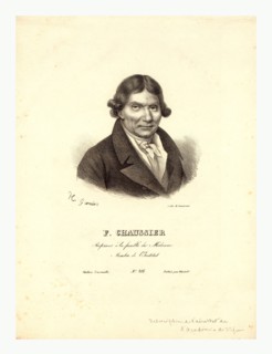 Head-and-shoulders profile portrait of French balloonist J.A.C. Charles, who made the first flight