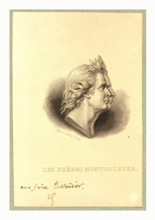 Bust-length double profile portrait of the Montgolfier brothers, French ballonists. After the gold