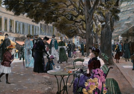 The promenade Carlsbad, Karlsbad by Franz Skarbina, 1849-1910, German. Promenade under the trees