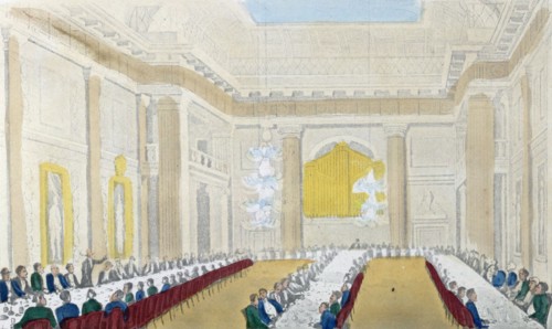 Dr. Syntax at free mason's hall, London, UK, which has a masonic meeting place since 1775, drawn by