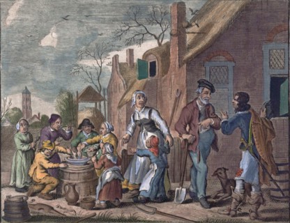 Outdoor eating by Adriaen van de Venne, 1587-1662, Dutch. Etching from around 1620. Food and drink,