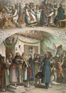 Traditional hungarian wedding, Hungary, 19th century, bride, groom, man, woman, food and drink,