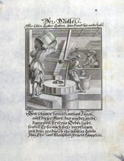 Miller, a person who operates a mill, old master print, 17th century, 1600s, 1700s, engraving,