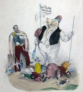 Living to eat, cartoon by Leopold Zechmayer, 1805 - circa 1860, Austrian artist, Austria. Eating